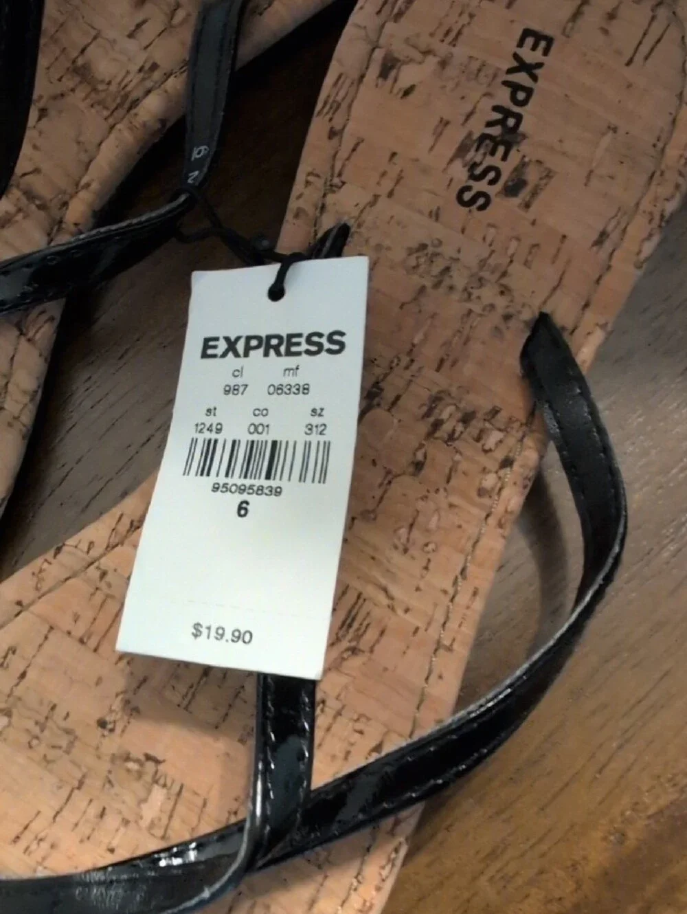 Express Black Patent-Strap Cork-Print Flip Flop Sandals